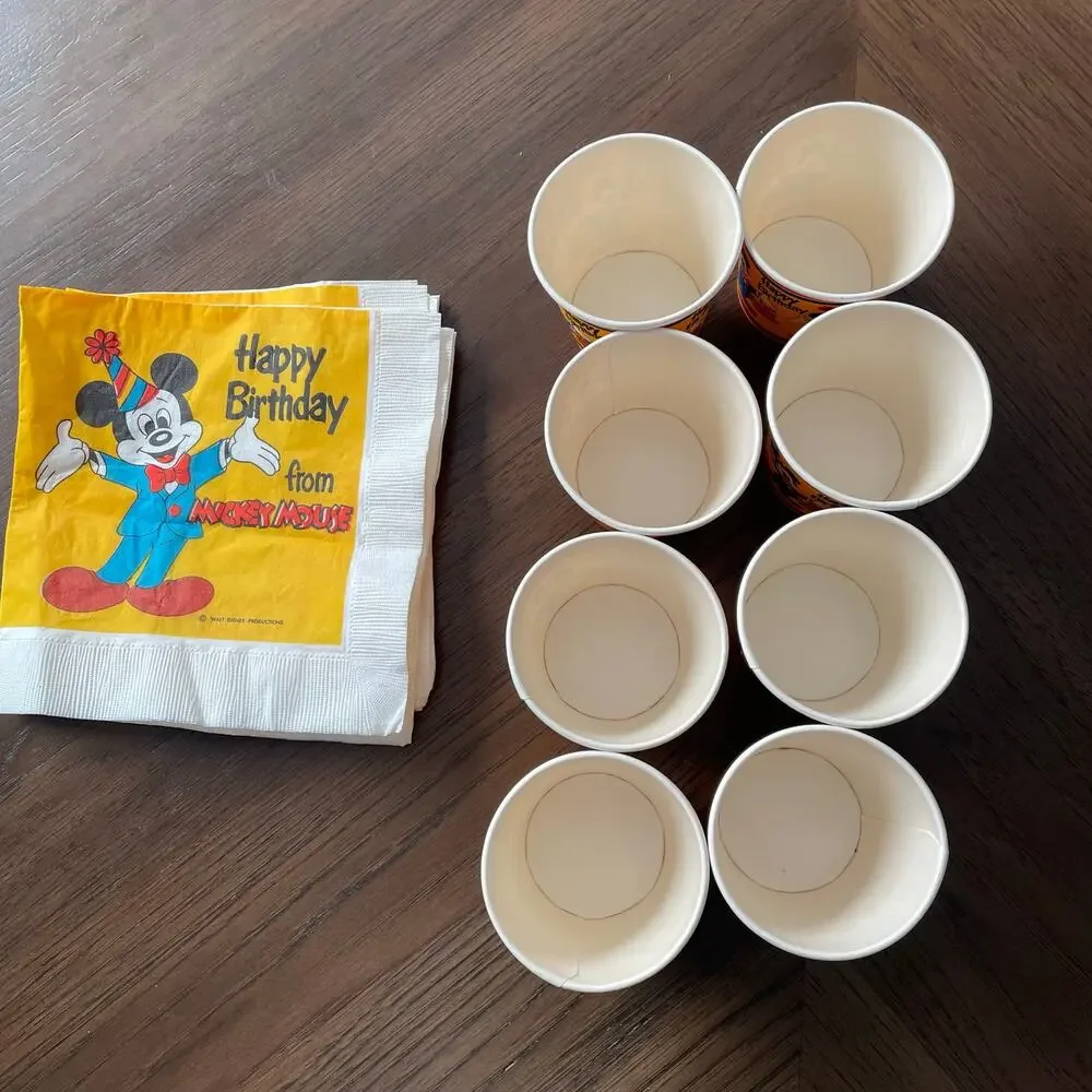 Vintage Mickey Mouse Birthday Party Cups Napkins Paper Yellow Disneyana READ